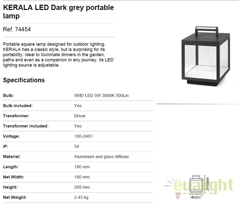Lampa LED portabila iluminat exterior stil clasic KERALA 74454
