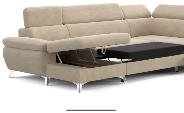 Canapea colțar extensibilă cu spațiu depozitare U CATANIA, dreapta, bej