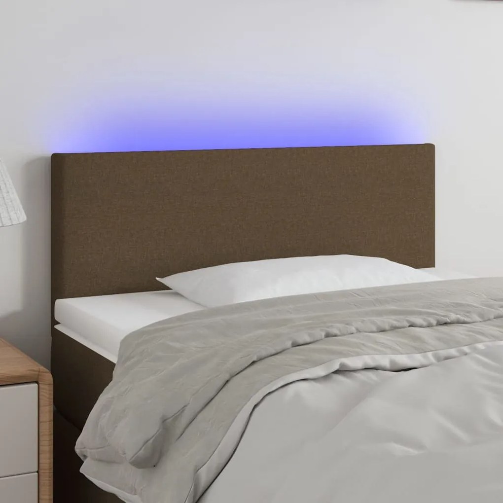 vidaXL Tăblie de pat cu LED, maro închis, 80x5x78/88 cm, textil