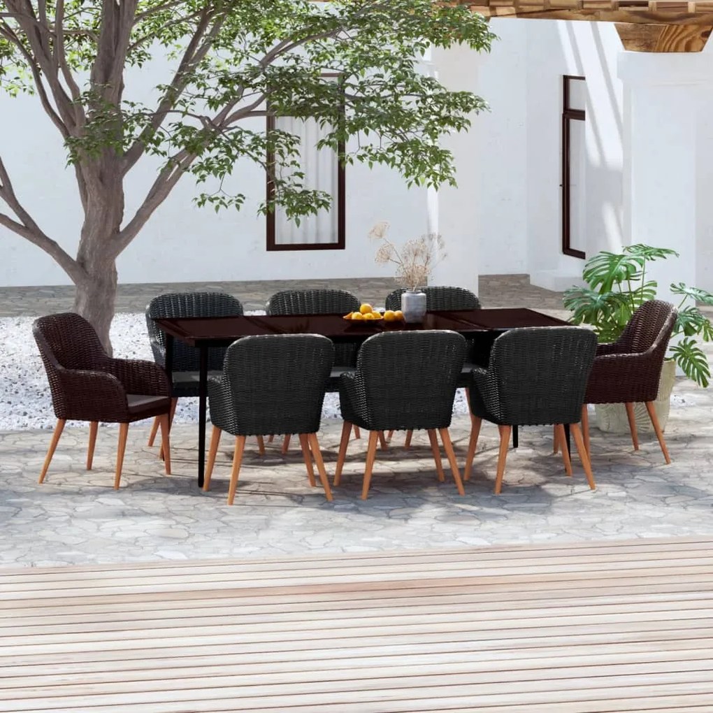 vidaXL Set mobilier de grădină cu perne, 9 piese, negru
