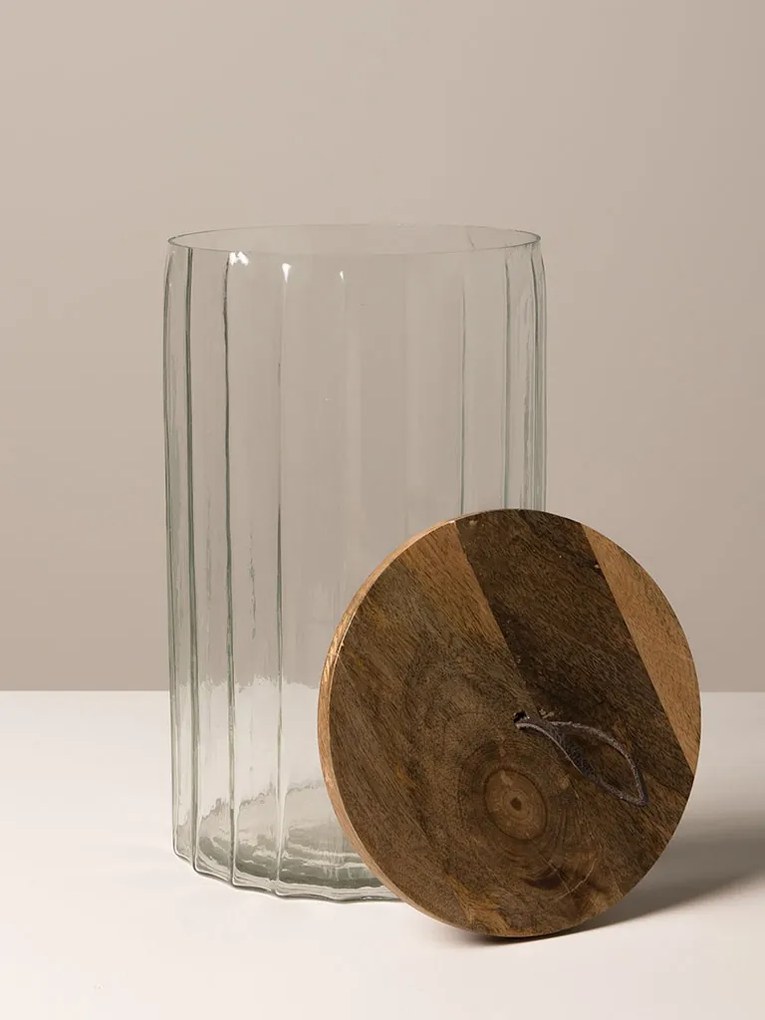 Borcan din sticla, cu capac din lemn, H27cm, Vision