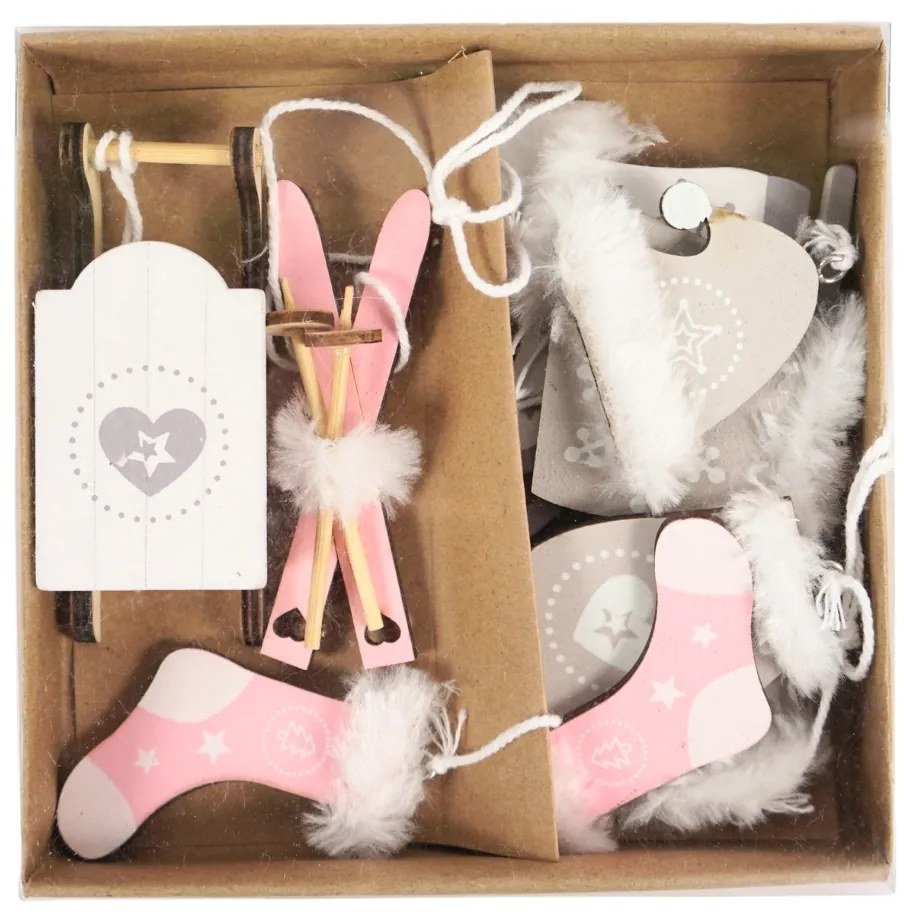 Set decoratiuni suspendate de Craciun NORDIC MOMENTS 6 buc roz