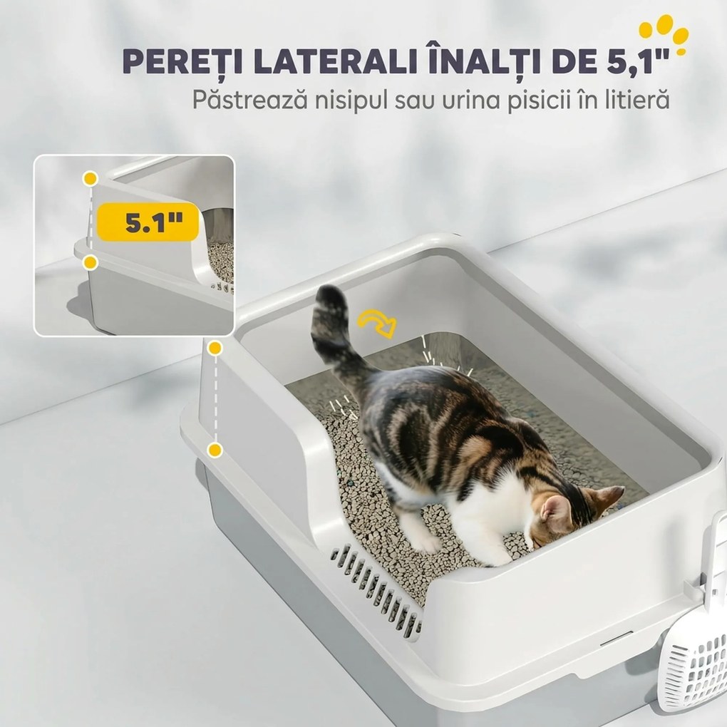 PawHut Litieră Inox, Bord Detasabil, Antimiros | Aosom Romania
