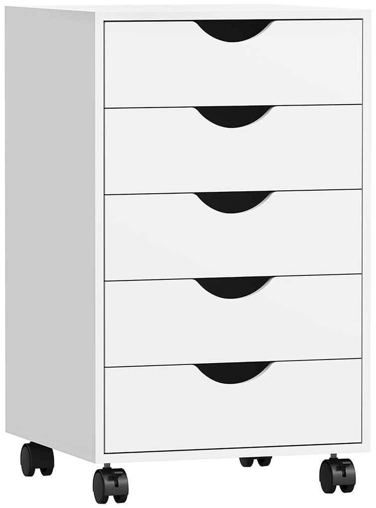 HOMCOM Dulap de birou cu 5 sertare și roți pivotante cu frâne, 40x40x67 cm, alb | Aosom Romania