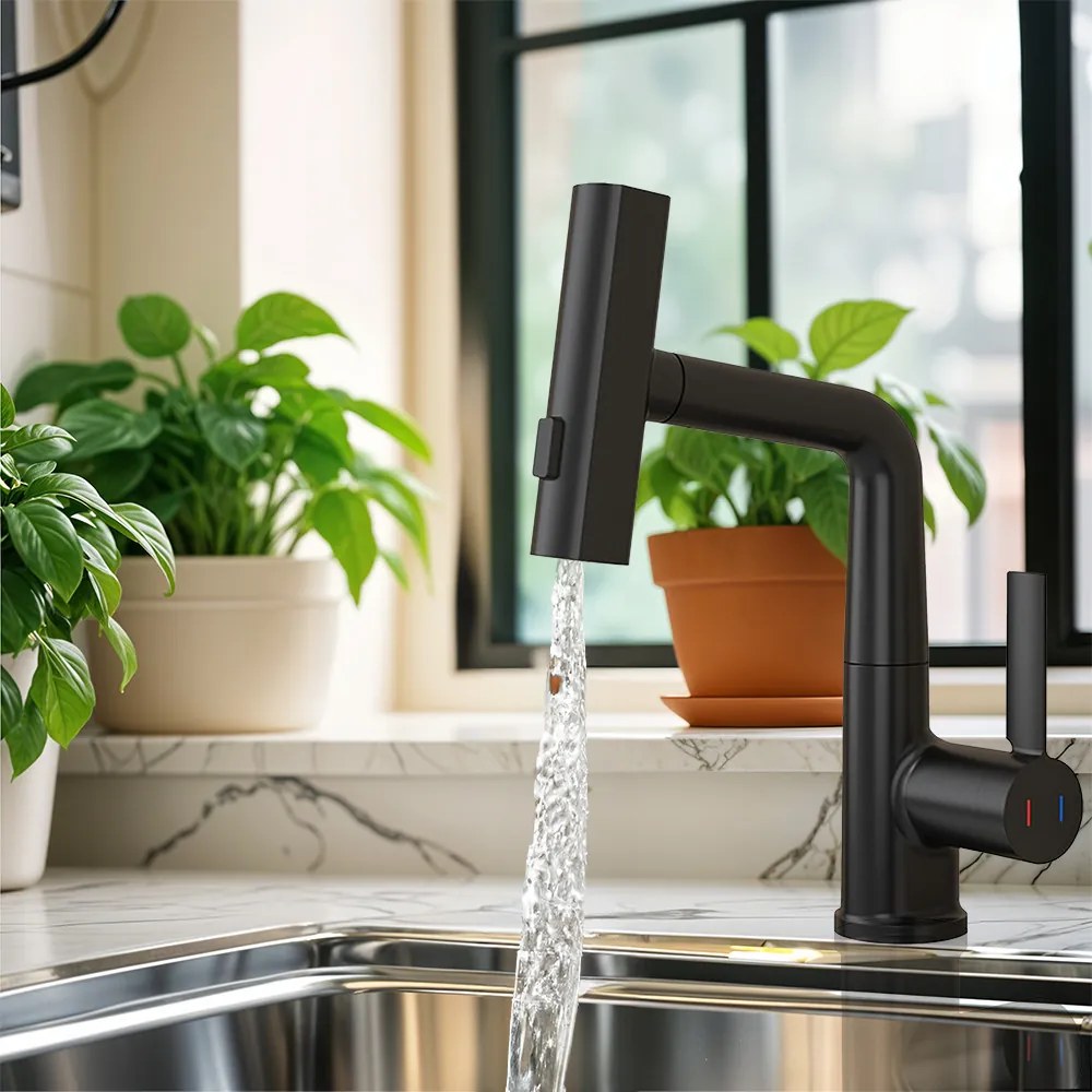 Robinet mixer pentru chiuvetă Mara cu cap multifuncțional negru