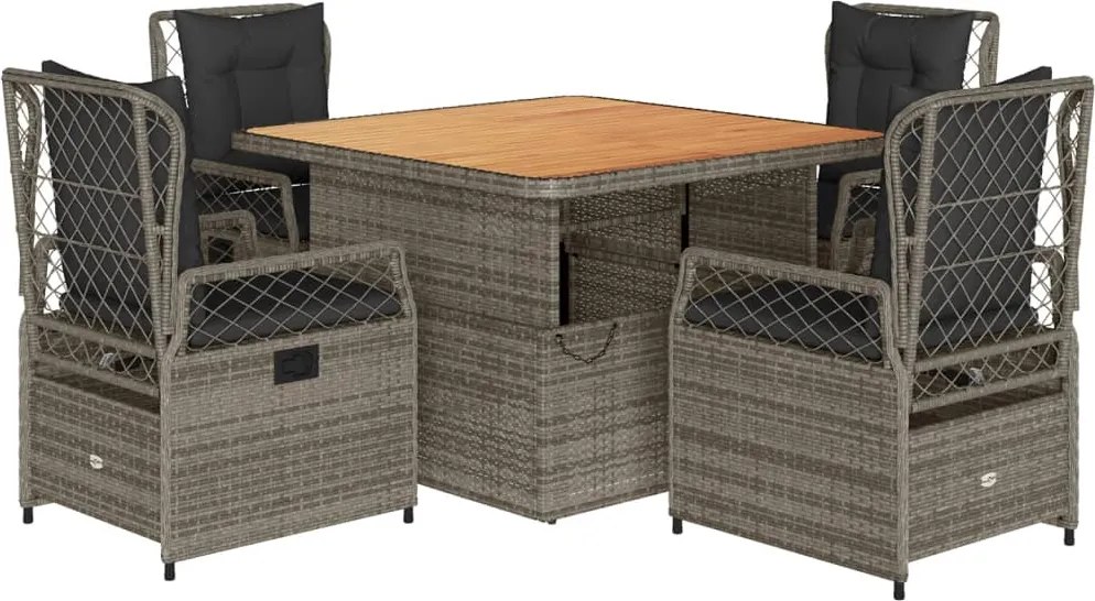 vidaXL Set mobilier de grădină cu perne, 5 piese, gri, poliratan