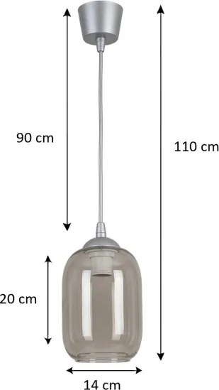 Brilagi-LED Lustră suspendată pe cablu R GLASS 1xE27/60W/230V Ø 14 cm argintiu/gri fumuriu