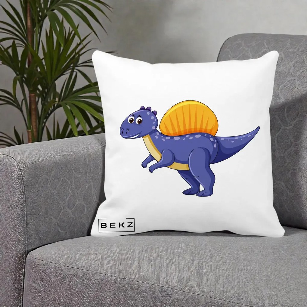 Perna Decorativa Spinozaur Kawaii, 40x40 cm, Alba Mata, Husa Detasabila, Perna Inclusa, BEKZ®