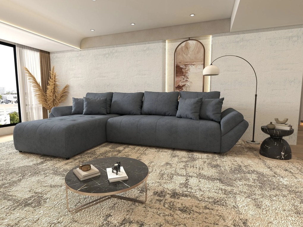 Colțar extensibil dumonde cu ladă de depozitare si sezut confortabil din spuma high-density, Berlin XL Enjoy Antracit 350x185 cm