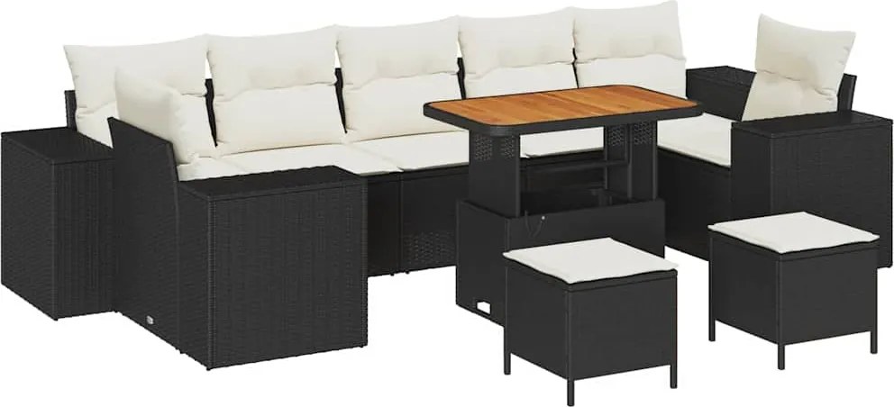 vidaXL Set de canapele pentru grădină 10 pcs Negru poliratan