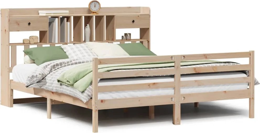 vidaXL Pat cu bibliotecă fără saltea, 180x200 cm, lemn masiv de pin