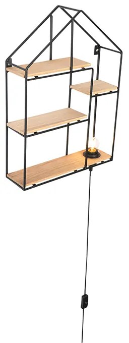 Aplica industriala neagra cu lemn 49 cm - Hiso