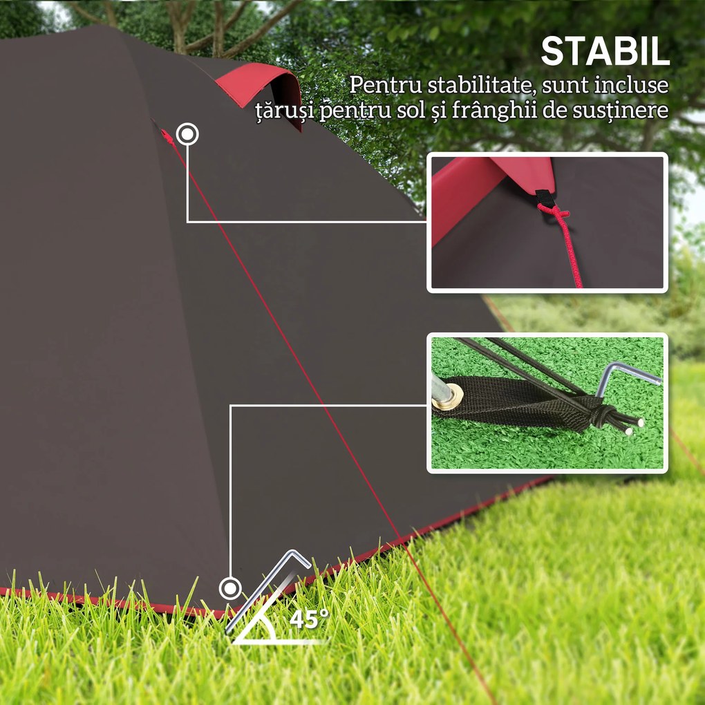 Outsunny Cort de Camping pentru 2-4 Persoane cu 2 Camere, Uși Duble și Geantă de Transport, 360x250x130 cm, Gri | Aosom Romania