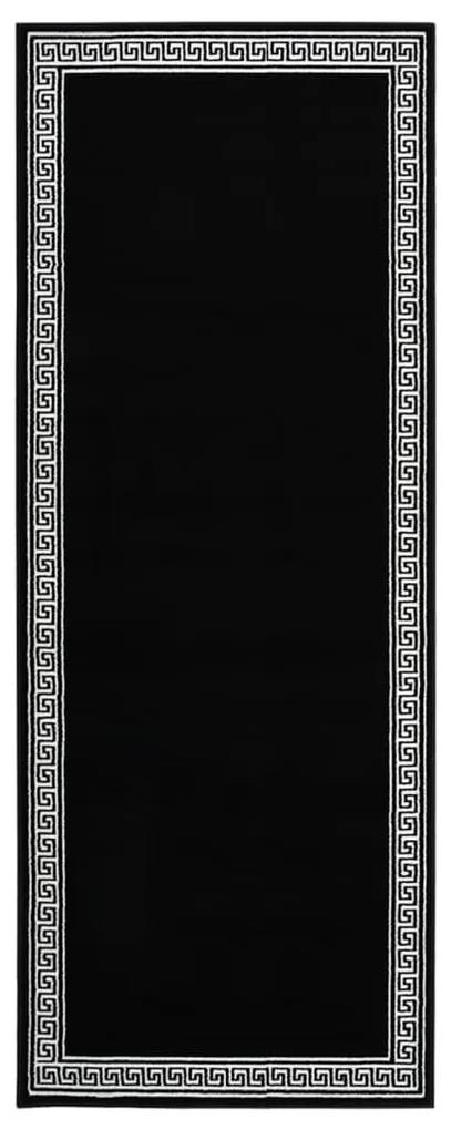 Covor traversa, negru cu motiv, 100x300 cm, BCF Negru, 100 x 300 cm