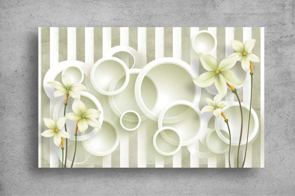 Tapet Premium Canvas - Flori cercuri si dungi 3d abstract