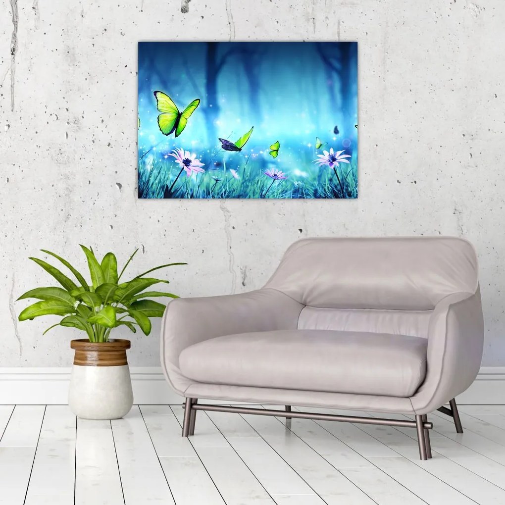 Tablou pe sticlă - Poiană mistică de pădure (70x50 cm)