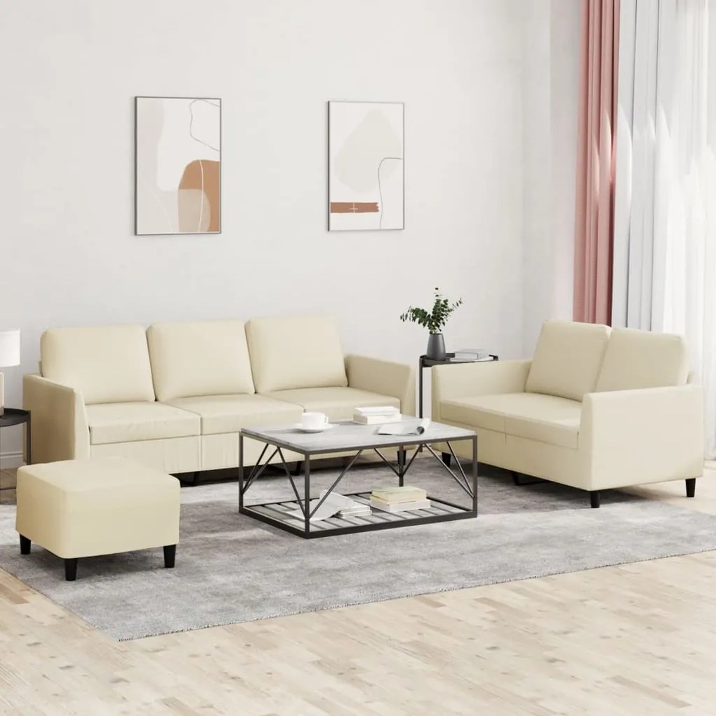 Set de canapele cu perne, 3 piese, crem, piele ecologica