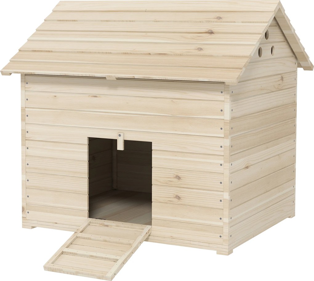PawHut Adăpost pentru rațe cu acoperiș rabatabil, coteț pentru păsări cu podea ridicată și rampă, lemn de brad, 100 x 82,5 x 91 cm | Aosom Romania