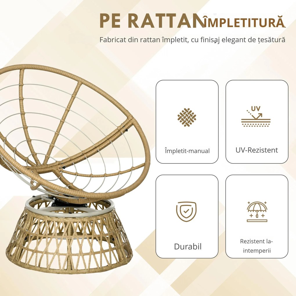 Outsunny Fotoliu din coș Fotoliu din ratan Scaun outdoor, stil boho, rezistent la intemperii, 85 cm x 70 cm x 82 cm, Crem + Natural | Aosom Romania