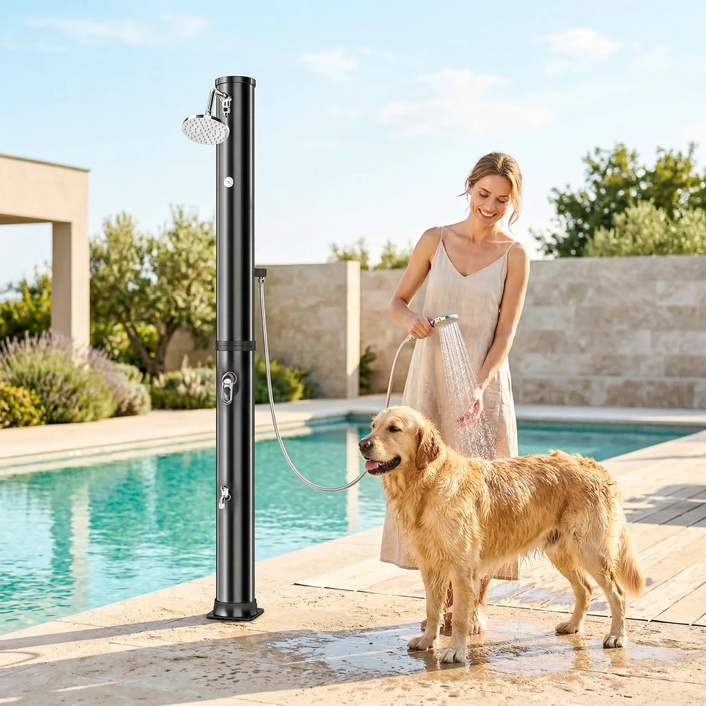 Outsunny Duș solar 40 L Duș de grădină cu duș de mână, cap de duș, robinet, temperatură reglabilă | Aosom Romania