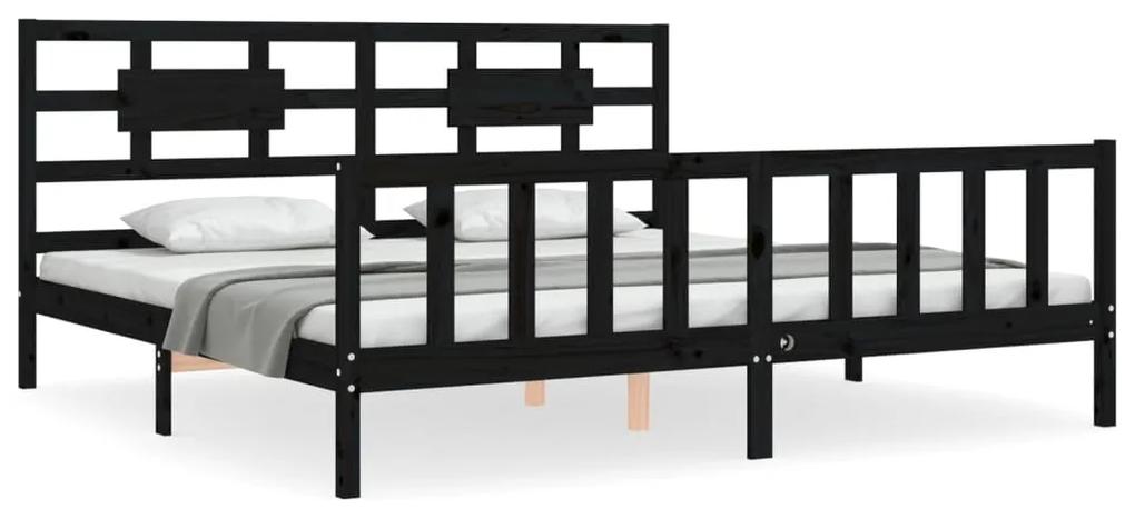 3192575 vidaXL Cadru de pat cu tăblie Super King Size, negru, lemn masiv