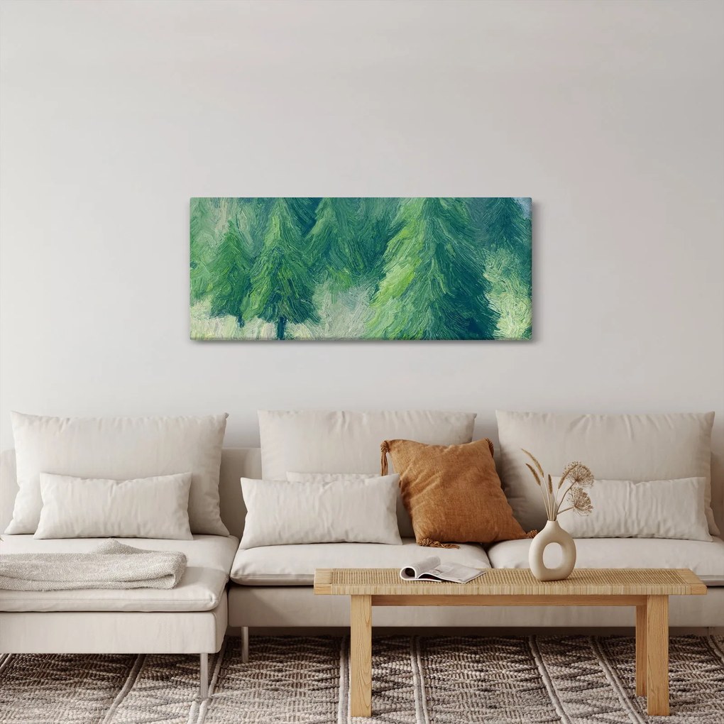 Tablou - Conifere pictate (120x50 cm)