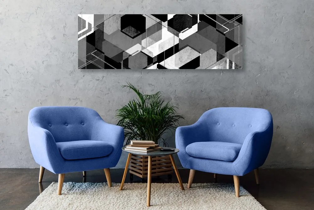 Tablou geometrie abstractă în design alb-negru
