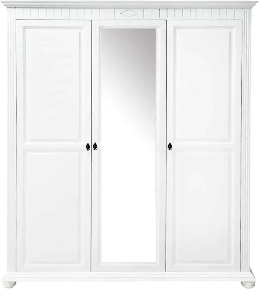 Dulap lemn masiv alb Natalie cu Oglindă, 170 × 60 × 210 cm