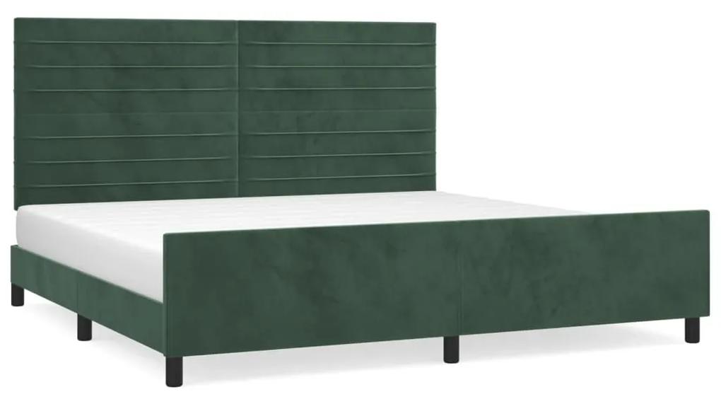 Cadru de pat cu tablie, verde inchis, 200x200 cm, catifea Verde inchis, 200 x 200 cm, Benzi orizontale