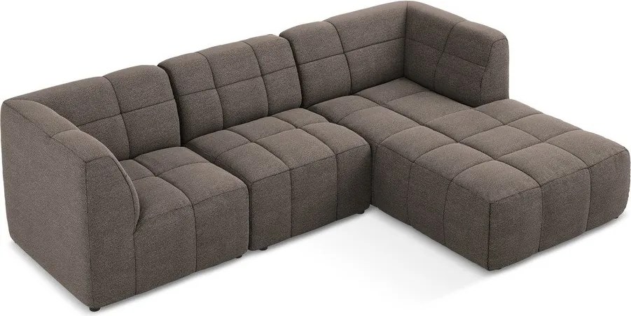 Colțar maro cu tapițerie din țesătură bouclé (cu colț pe partea dreaptă/cu șezlong) Aloha – Makamii