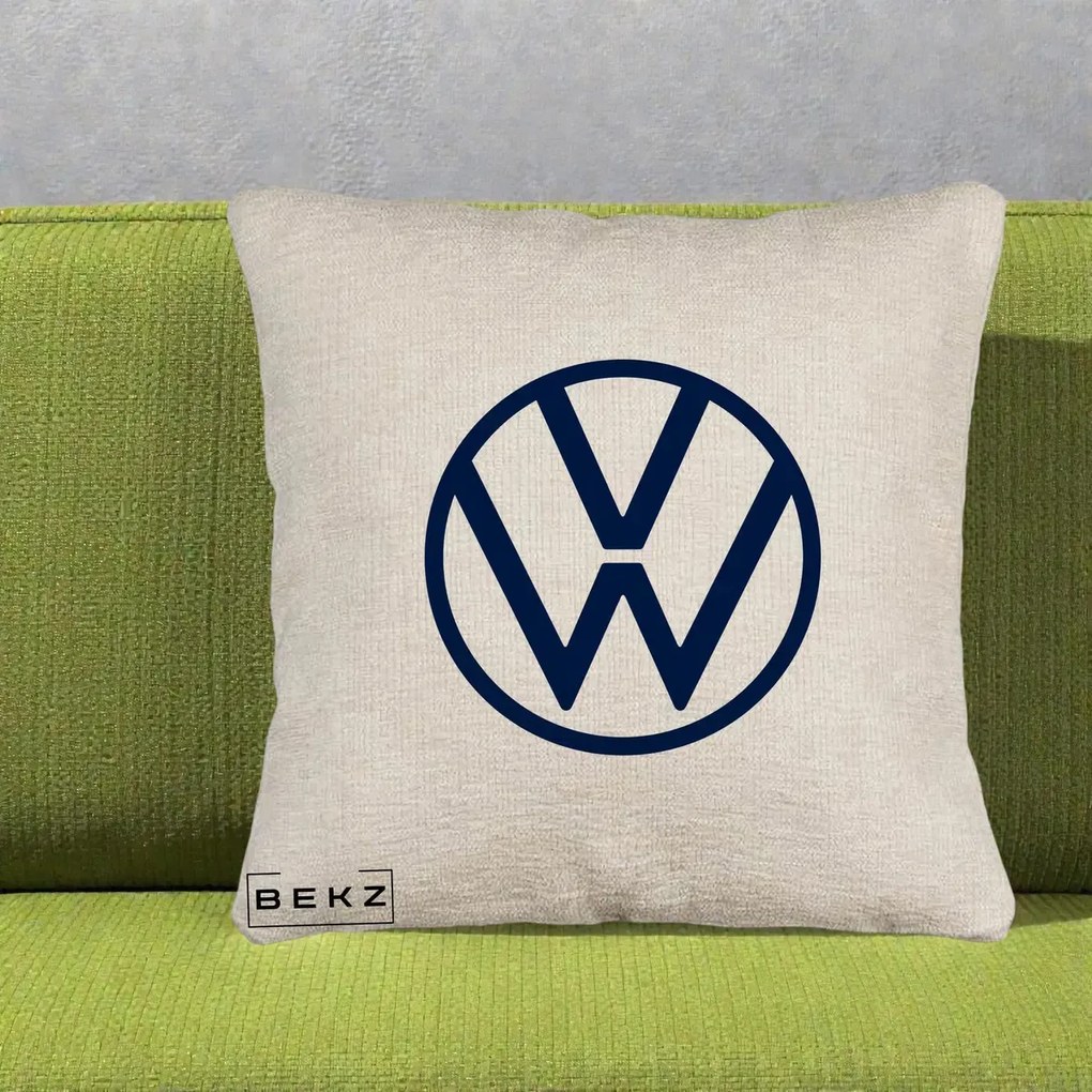Perna Personalizata cu emblema Volkswagen, 40x40 cm, Bej Canapea, Husa Detasabila, Perna Inclusa, BEKZ®