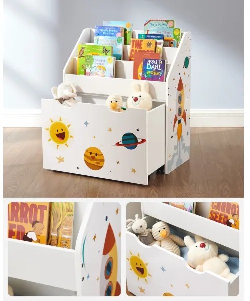 Bibliotecă pentru copii ANET albă cu sertar