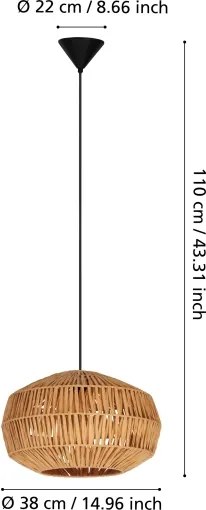 Eglo 44143 - Pendul pe cablu SHELDON, 1xE27/40W/230V, maro