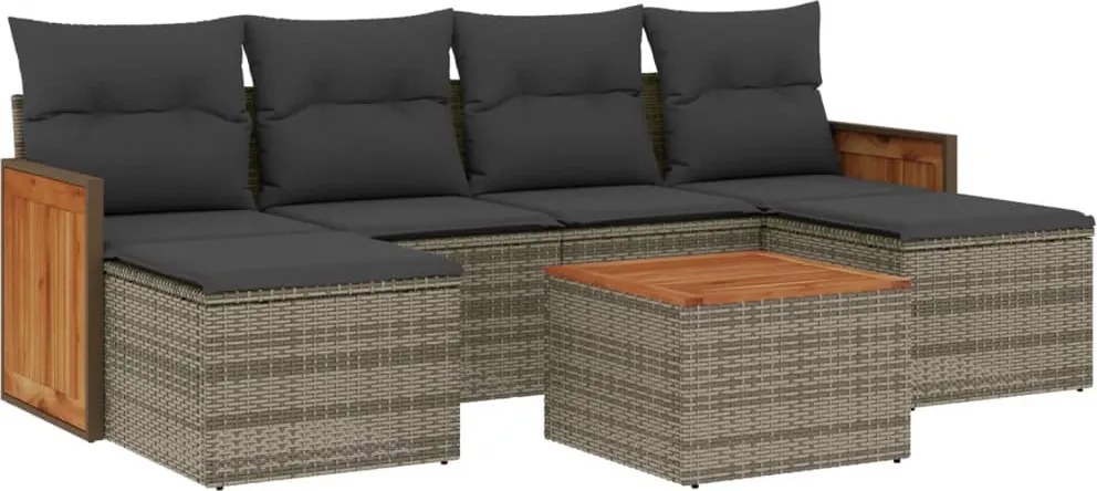 vidaXL Set canapele de grădină, 7 piese, cu perne, gri, poliratan