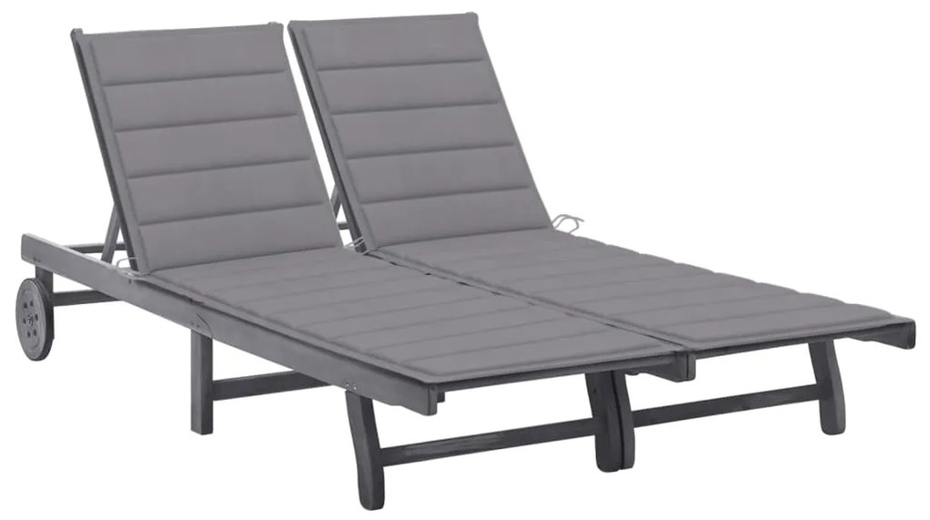 vidaXL Șezlong grădină cu perne, 2 persoane, gri, lemn masiv acacia