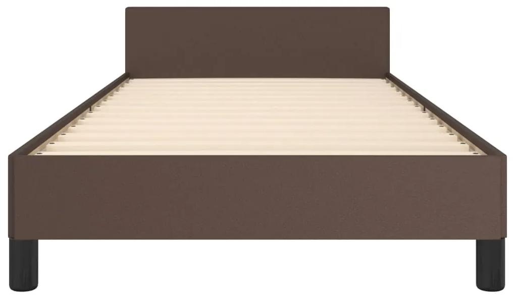 Cadru de pat cu tablie, maro, 90x190 cm, piele ecologica Maro, 90 x 190 cm, Nasturi de tapiterie
