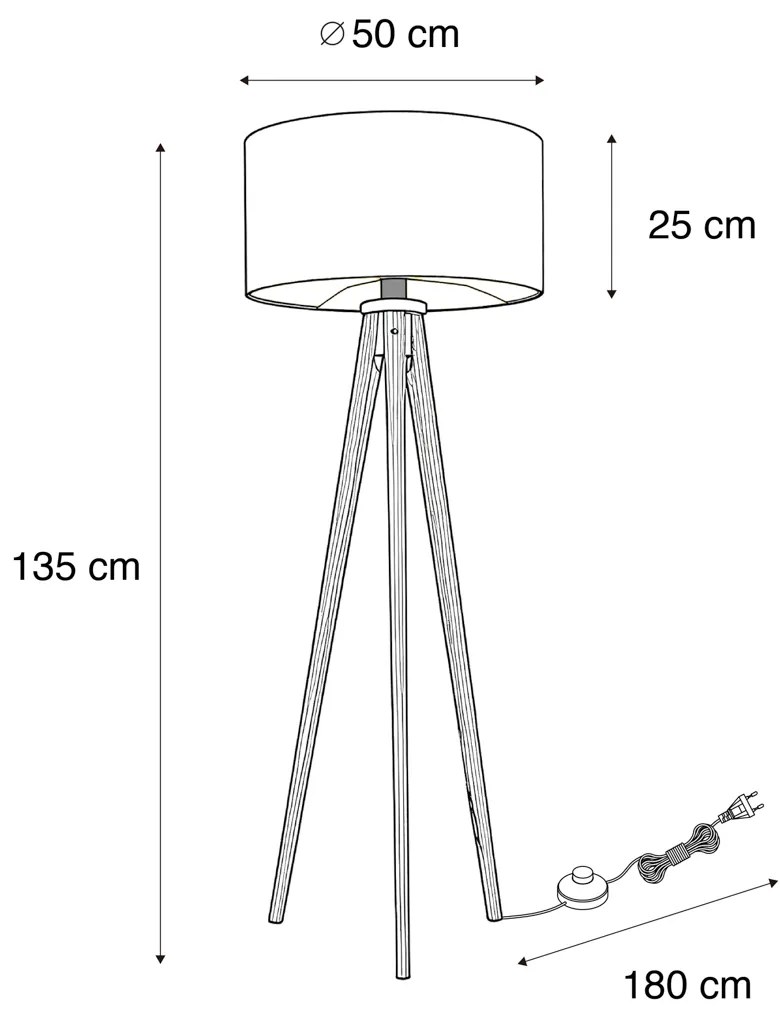 Lampă de podea cu trepied din lemn de nuc cu abajur din catifea cu imprimeu crocodil 50cm - Tripod Classic