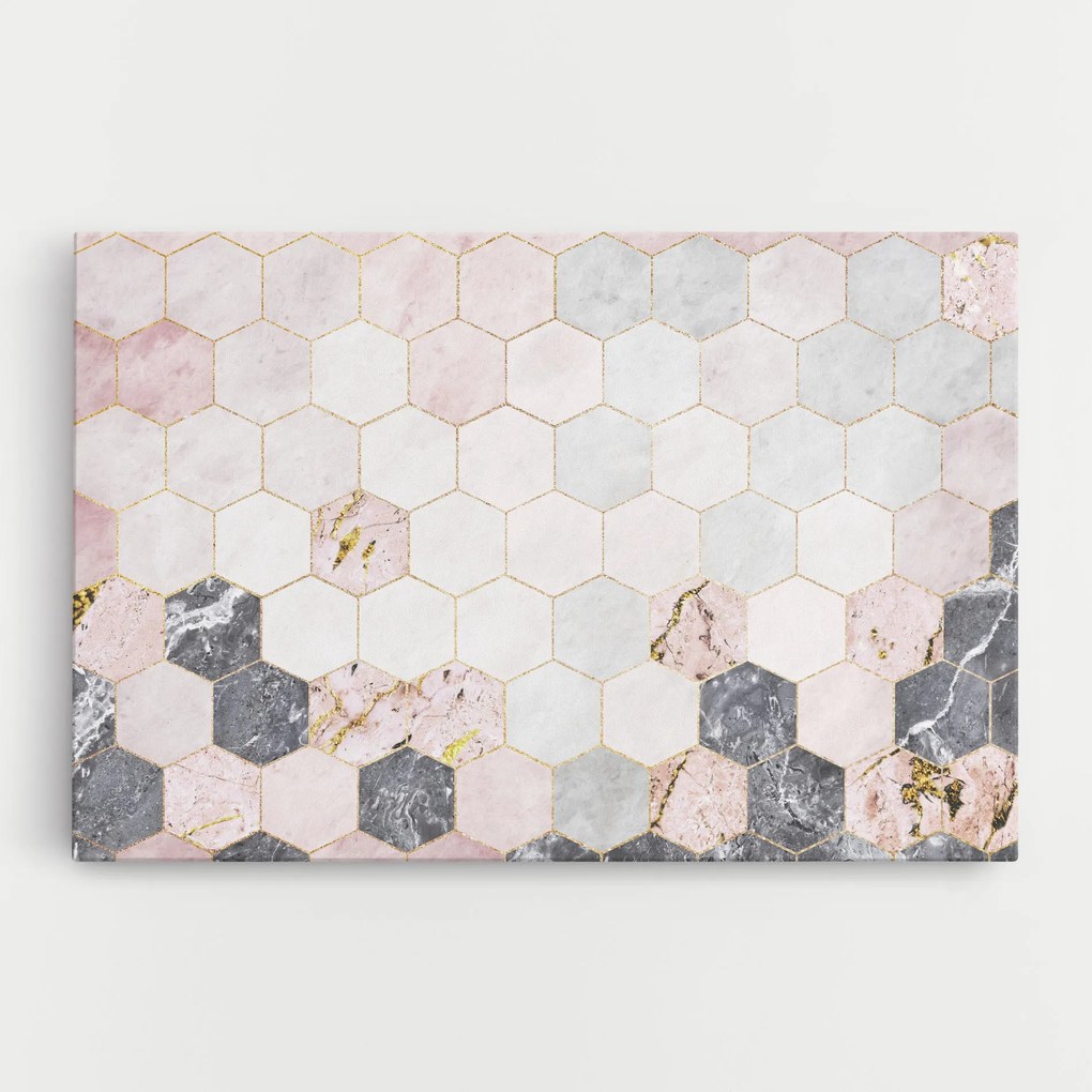 Tablou Canvas, 80x120cm, Dormitor si Living, Abstracte, Geometrice, Grey Pink Hexagon