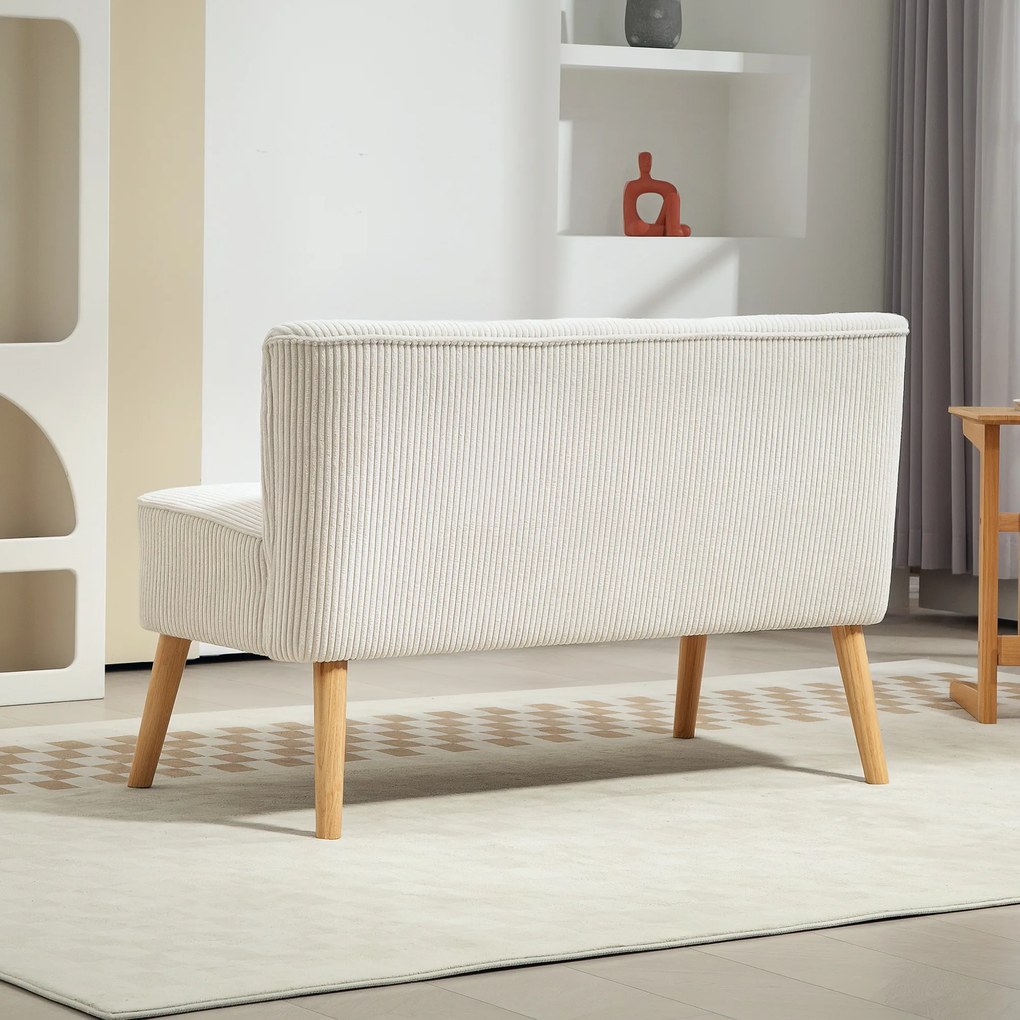 HOMCOM Canapea cu două locuri, umplutură moale, husă ușor de întreținut, până la 150 kg, 117 x 56,5 x 77 cm, Alb crem | Aosom Romania