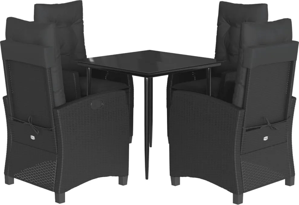 vidaXL Set mobilier de grădină cu perne, 5 piese, negru, poliratan