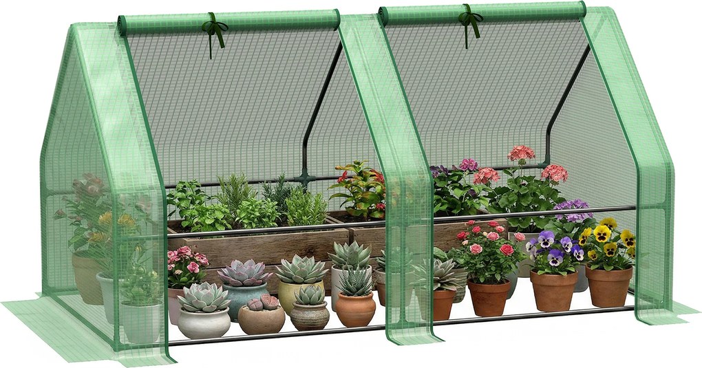 Outsunny Mini Seră Portabilă cu Uși Mari cu Fermoar și Acoperiș din PE pentru Protecție Împotriva Apei/UV, 180x90x90 cm, Verde | Aosom Romania