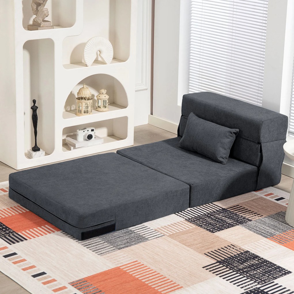 HOMCOM Fotoliu Pat Single Pliabil Modern, Fotoliu de Podea Compact Convertibil în Șezlong și Saltea, Pat pentru Living, Cameră de zi și Birou, 80x80x64 cm, Gri Închis | Aosom Romania