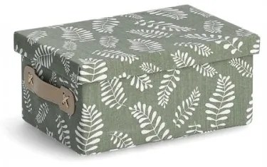 Cutie pentru depozitare cu capac, din bumbac si poliester, Leaves Small Verde Olive, L28xl19xH13 cm