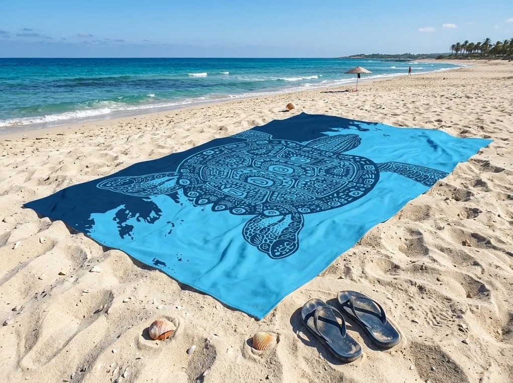 Prosop de plaja XXL cu uscare rapida OCEVA albastru 150 x 210 cm, 100% microfibra