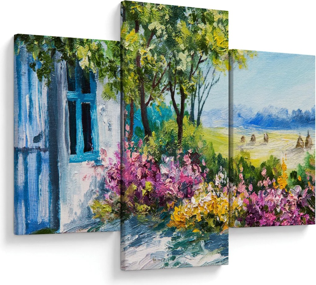 Tablou - Grădina din fața casei, pictură în ulei (90x60 cm)