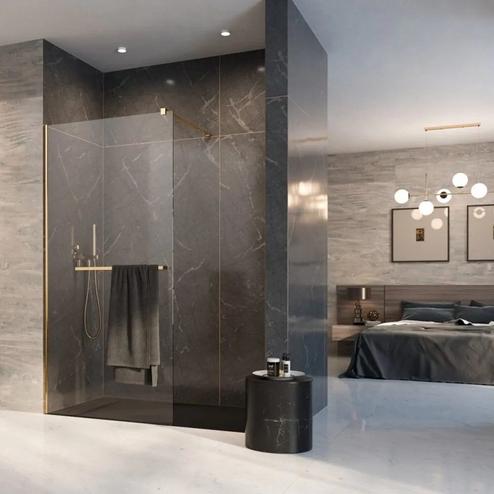 Paravan de dus tip Walk-in Radaway Modo New II cu portprosop auriu lucios-transparent 130 cm sticla securizata 8 mm