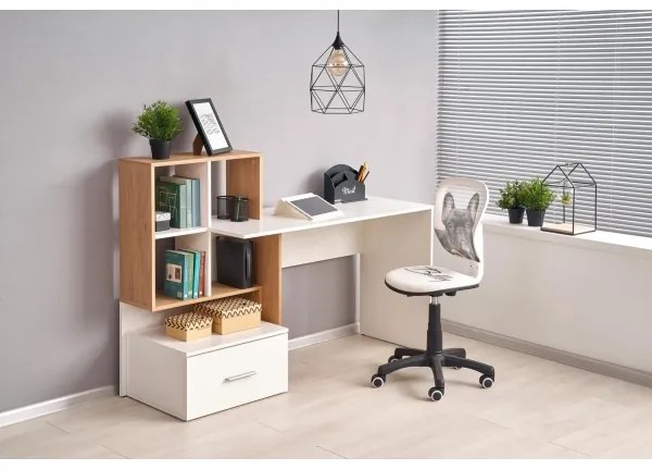 Birou GORA, stejar/alb