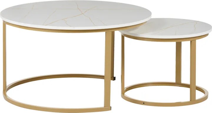 Set 2 Masute De Cafea Selmma PAL Finisaj Marmura Alba, Picioare Aurii