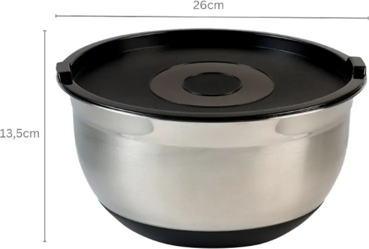 Bol de inox cu capac Kesper 90826, 4,5 l, 26 cm, otel inoxidabil, scala de masurare, margine larga, fund antiderapant, inox