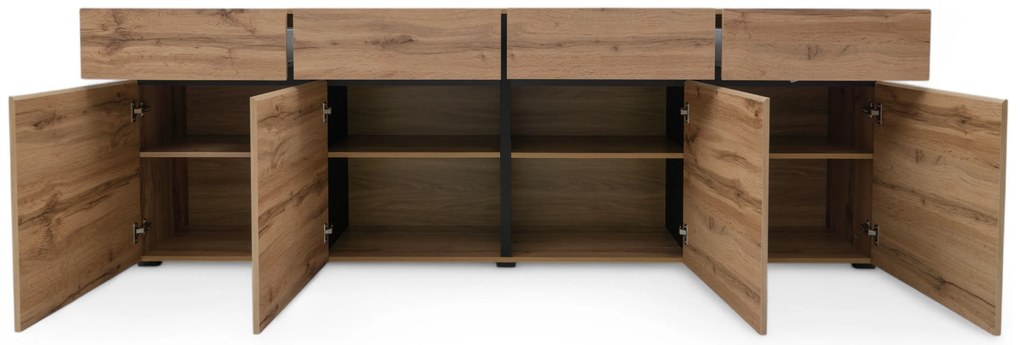 Comodă Gramon 225 cm cu sertare - stejar wotan / negru